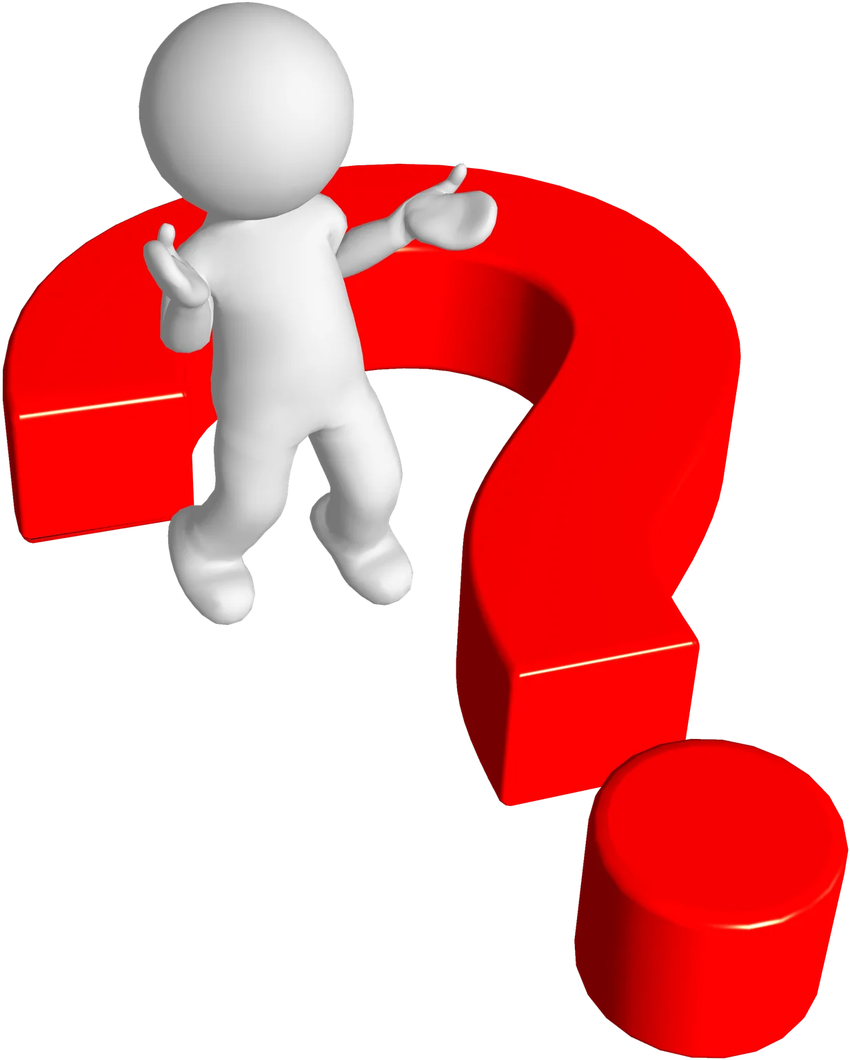 3D Stick Figure Standing on a Giant Red Question Mark Clipart Illustration
