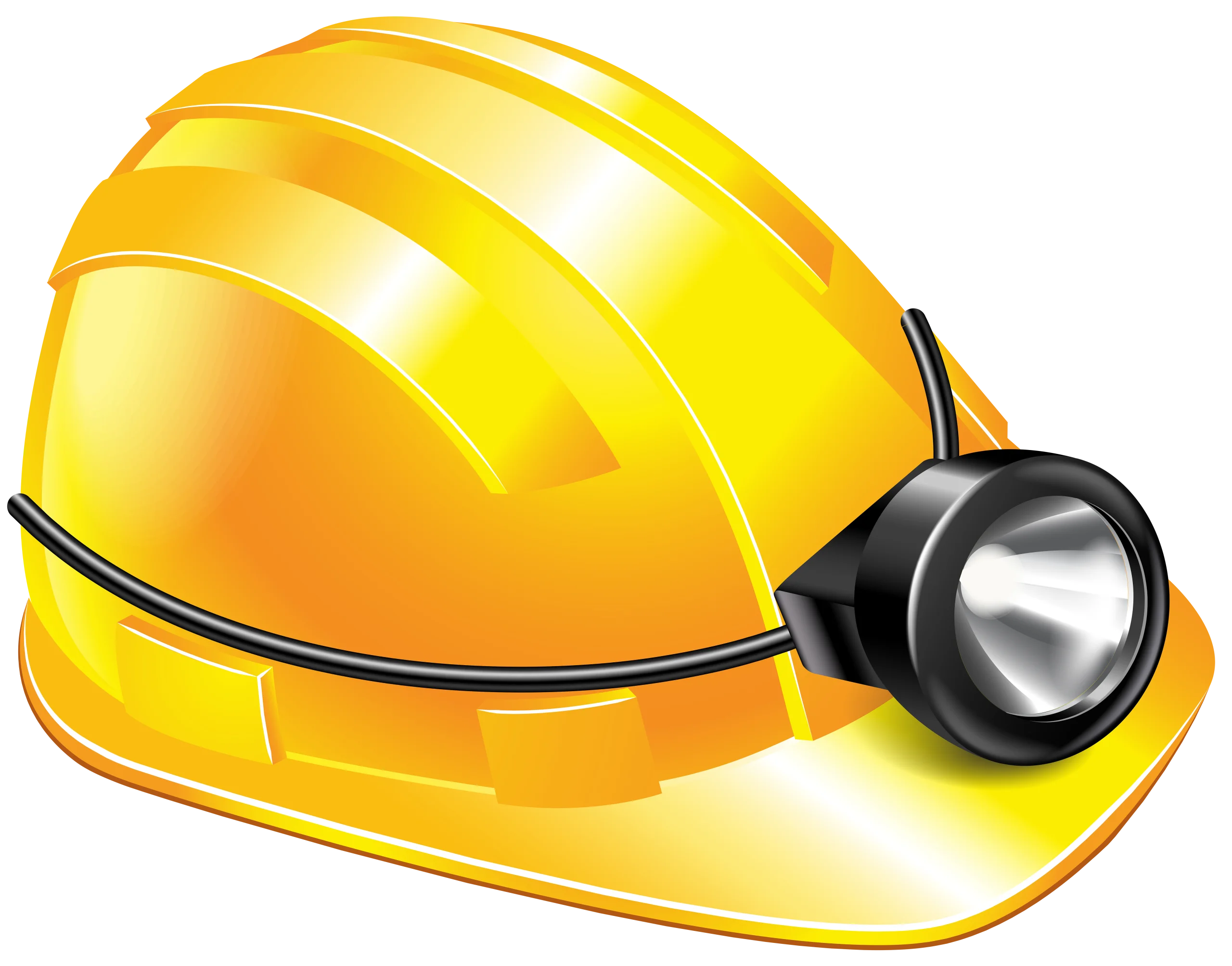 Bright Yellow Safety Helmet with Mounted Headlamp Clipart Illustration