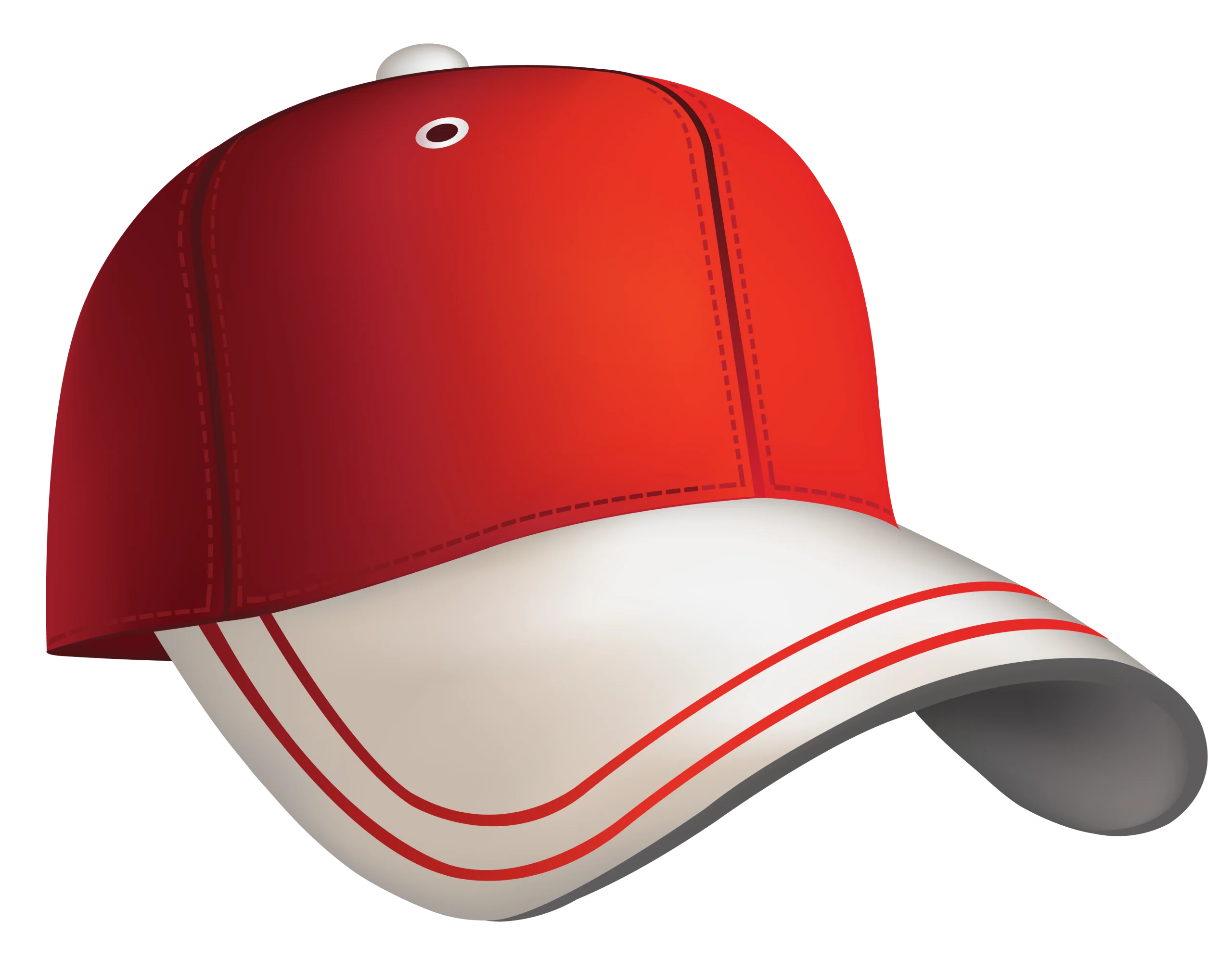 Classic Red and White Baseball Cap Clipart Design with Stylish Curved Brim