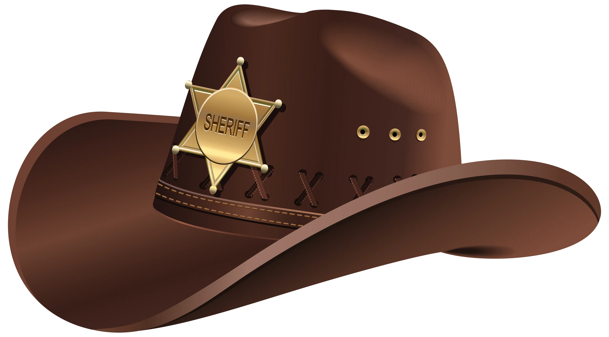 Classic Western Sheriff Brown Leather Hat Clipart with Golden Star Badge