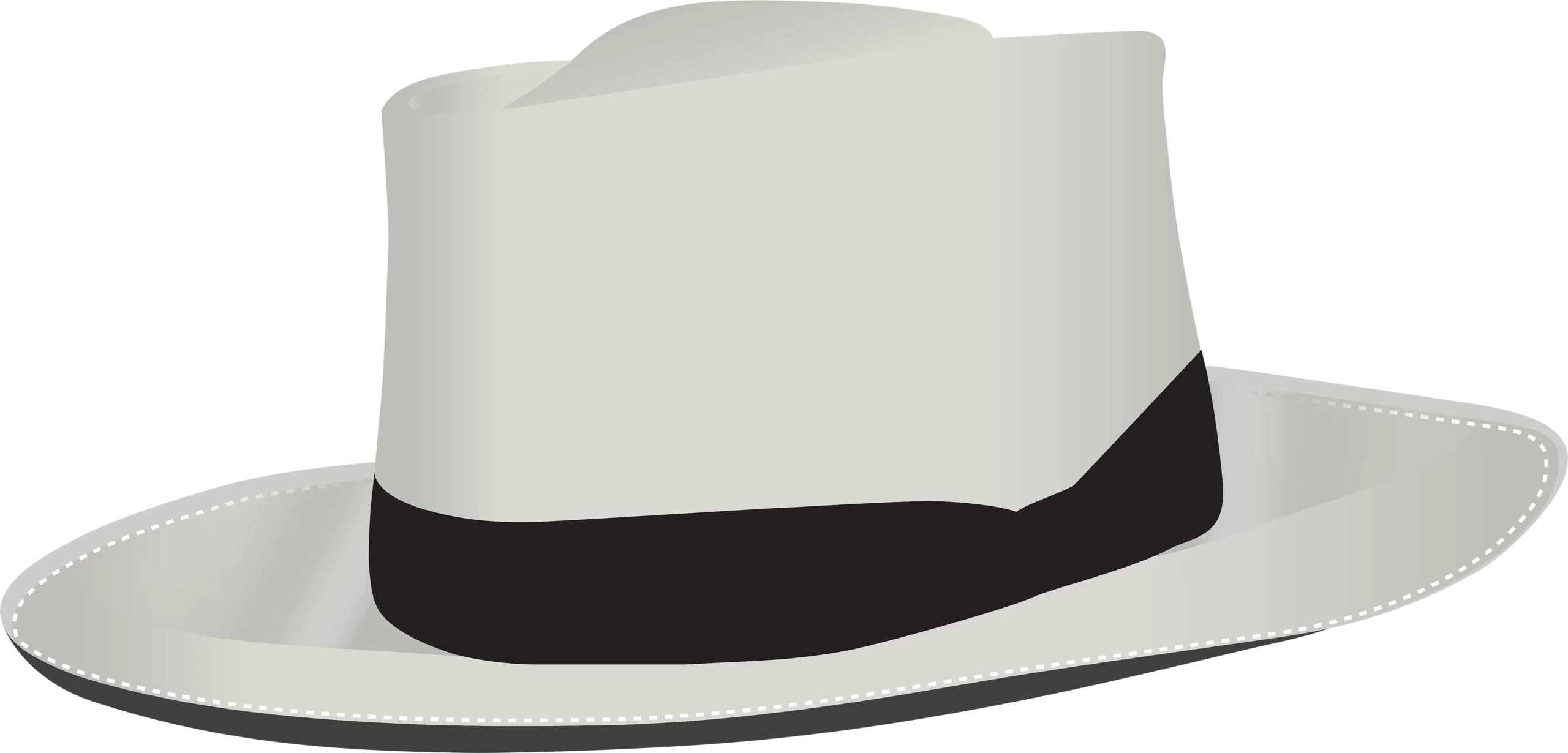 Classic White Wide-Brimmed Panama Fedora Hat Stylish Clipart Design