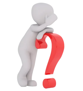 Contemplative 3D Stick Figure Pondering Large Bright Red Question Mark Clipart