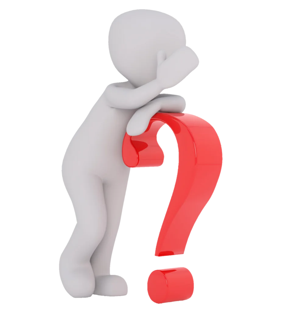 Contemplative 3D Stick Figure Pondering Large Bright Red Question Mark Clipart