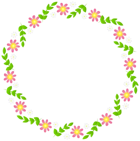 Delicate Floral Wreath Clipart: Pink Blossoms and Green Leaves Circular Frame