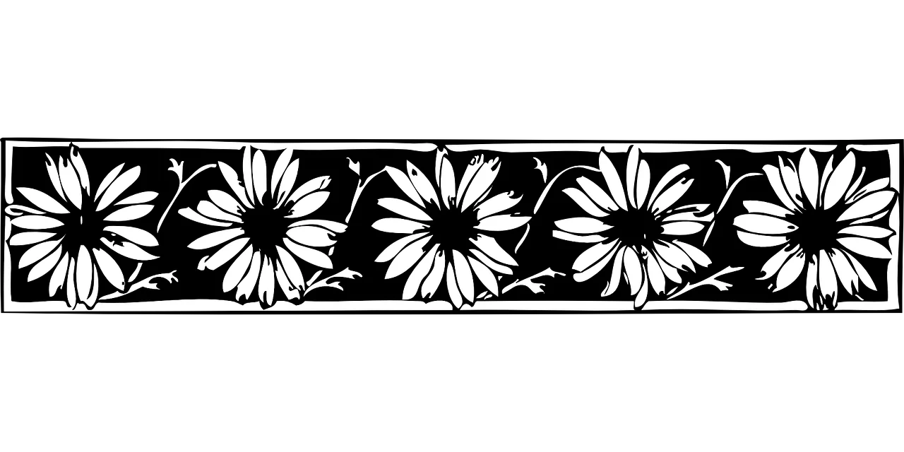 Elegant Black and White Sunflower Border Clipart Design for Decorative Artwork