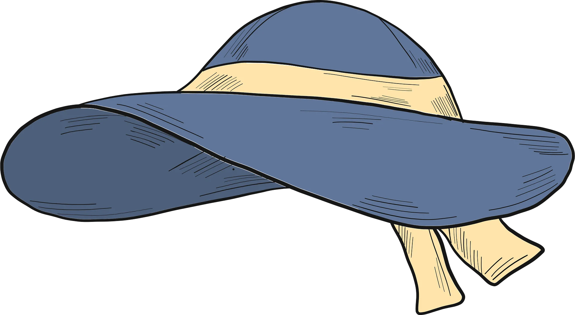 Elegant Blue Sun Hat with Soft Yellow Ribbon Clipart Design