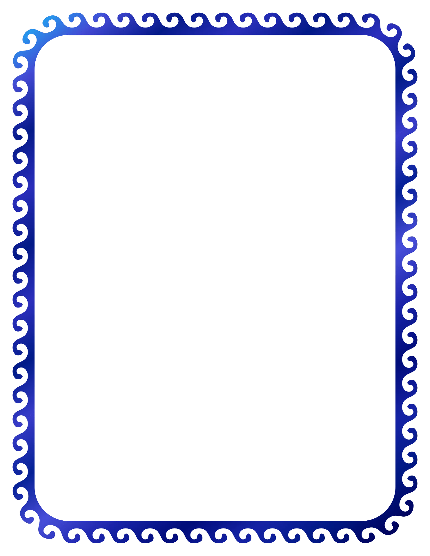 Elegant Blue Wavy Scrollwork Frame Clipart Border Design with Oceanic Swirls