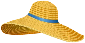 Elegant Summer Straw Sun Hat Clipart with Cerulean Blue Accent Ribbon