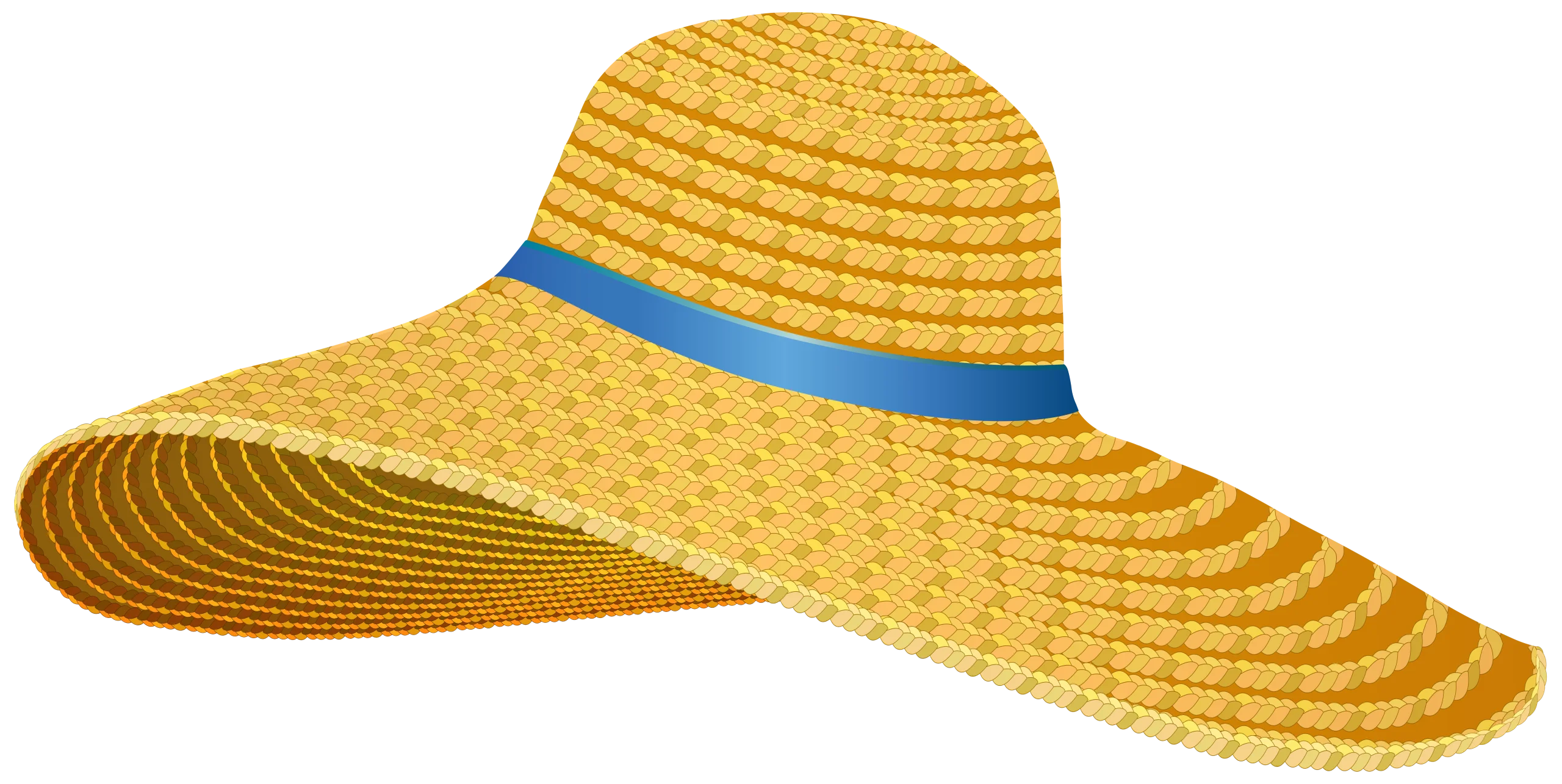 Elegant Summer Straw Sun Hat Clipart with Cerulean Blue Accent Ribbon