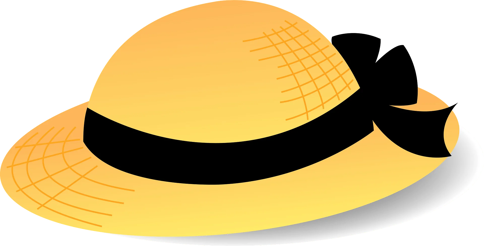 Elegant Summer Yellow Straw Hat with Black Ribbon Clipart Design