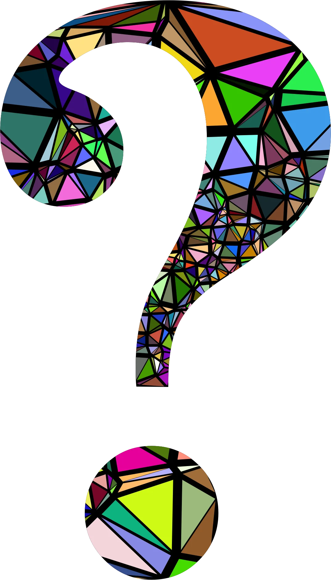 Geometric Mosaic Question Mark Clipart with Kaleidoscopic Color Palette