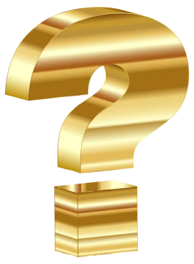 Golden 3D Question Mark Clipart with Metallic Shimmering Texture and Elegant Base