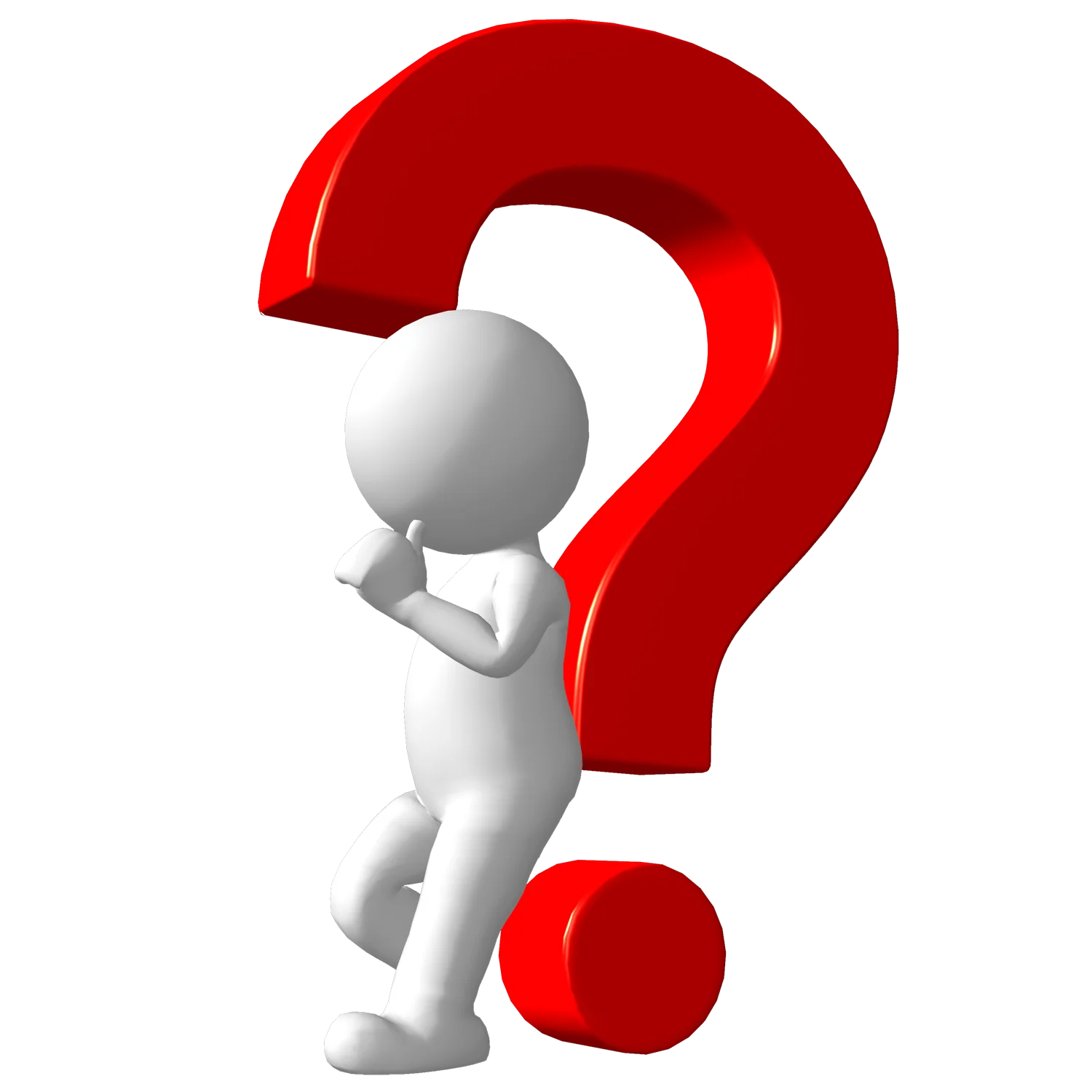 Inquisitive 3D Figure Pondering Massive Red Question Mark Clipart Illustration