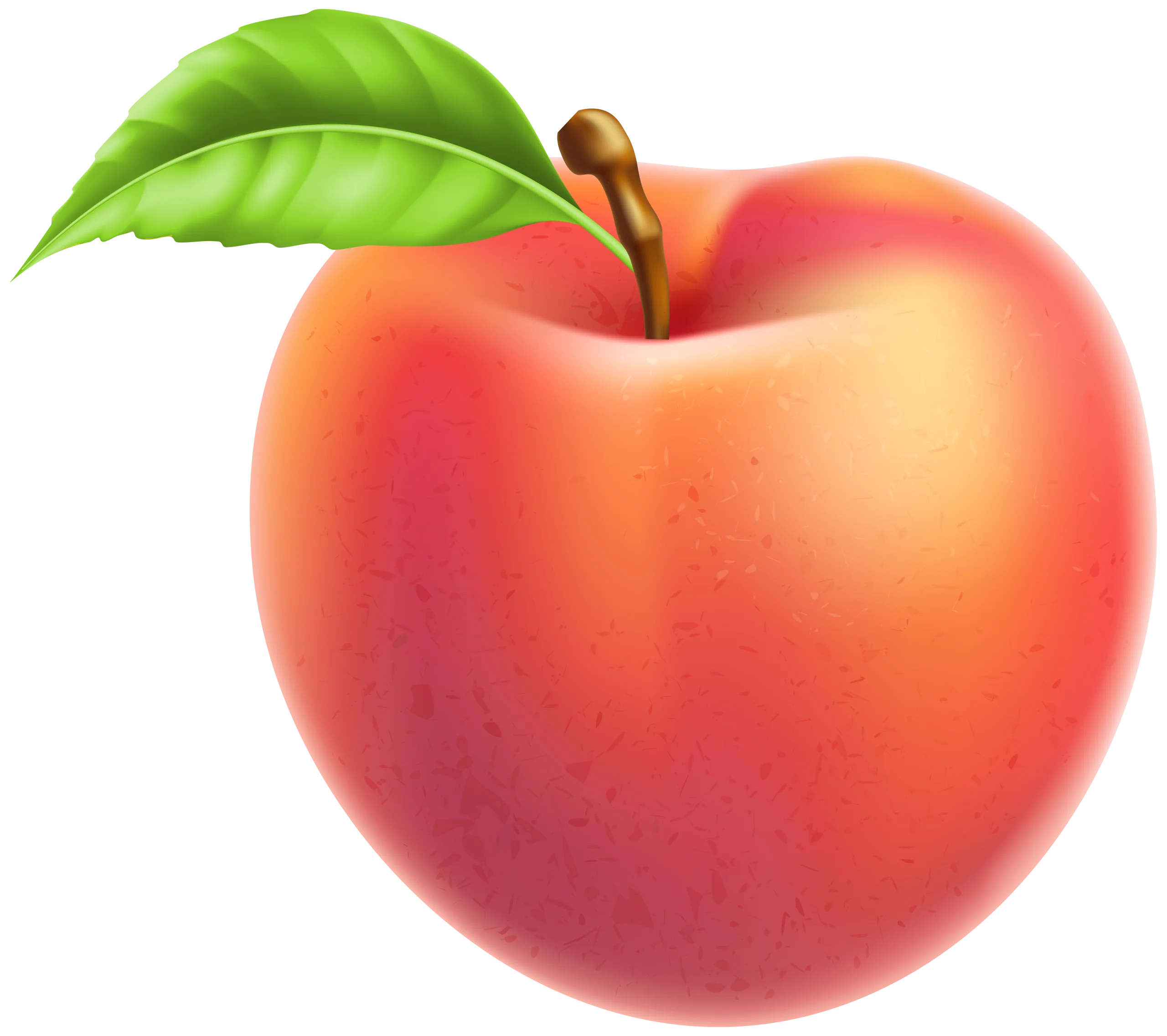 Realistic Red Apple Clipart with Fresh Green Leaf - High-Quality Illustration