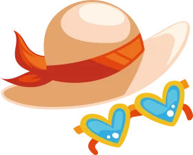 Stylish Summer Sun Hat and Heart-Shaped Sunglasses Fashion Accessory Clipart Design