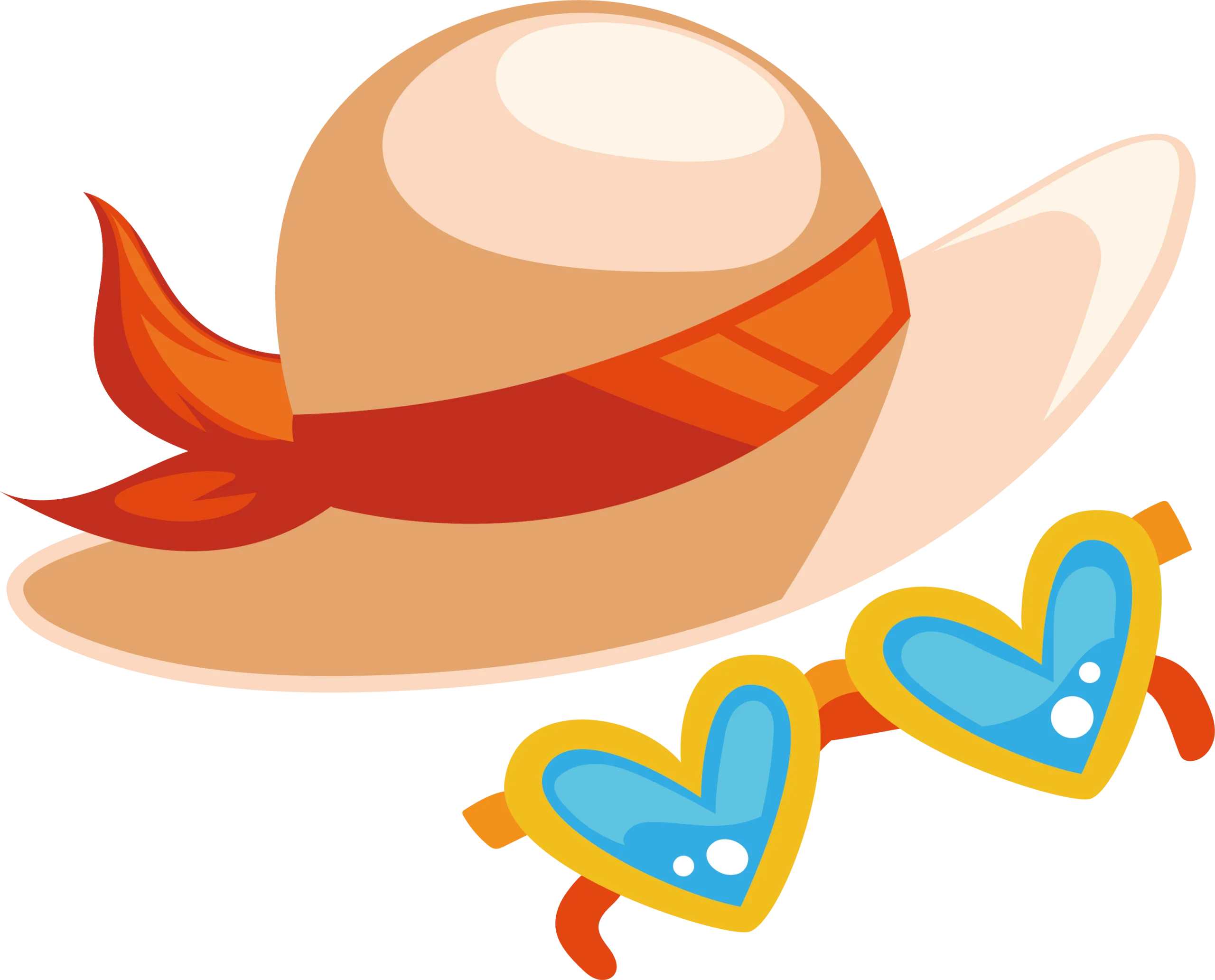 Stylish Summer Sun Hat and Heart-Shaped Sunglasses Fashion Accessory Clipart Design