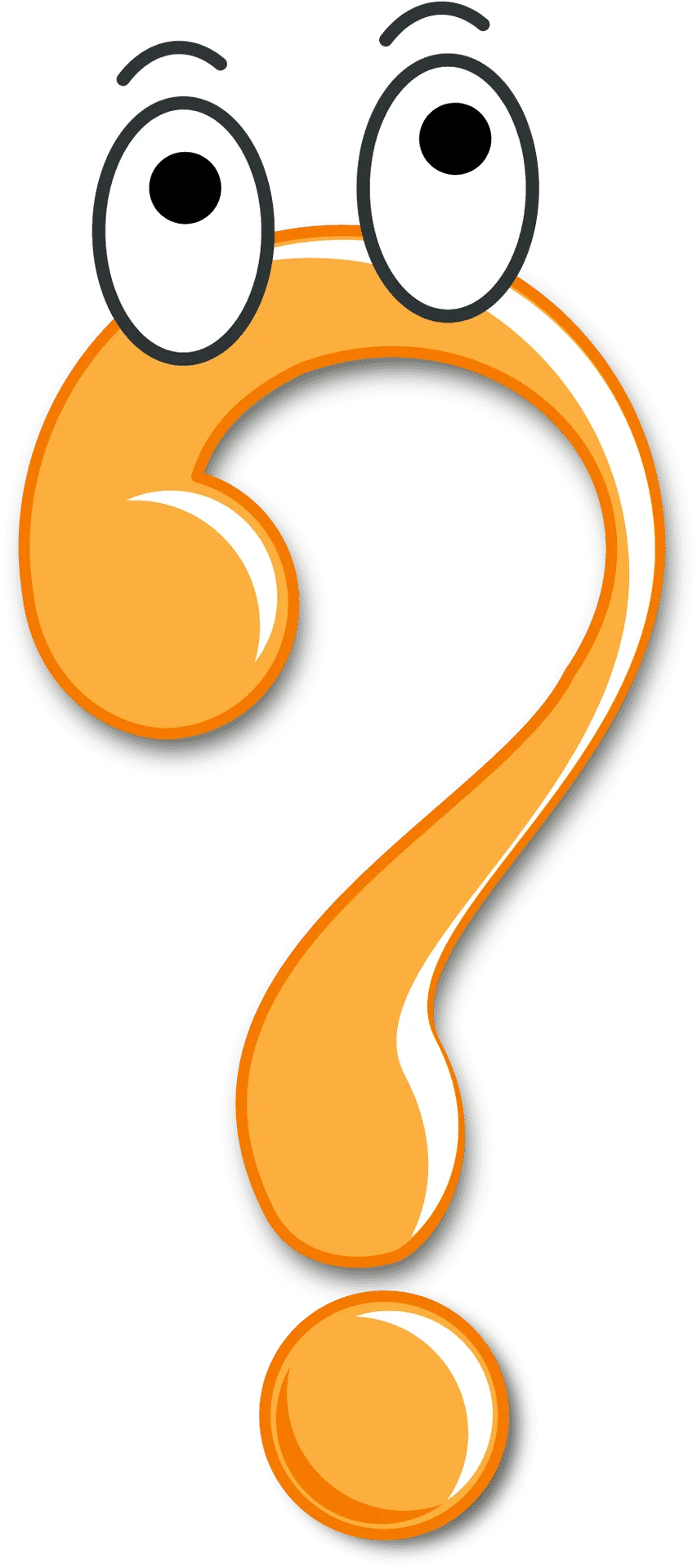Whimsical Orange Question Mark Clipart with Cartoon Eyes and Playful Design