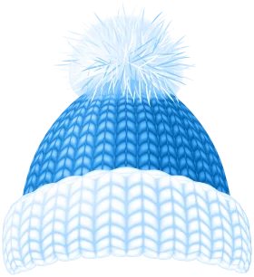 Winter Blue Knitted Beanie Clipart with Fluffy Pompom Snowflake Style