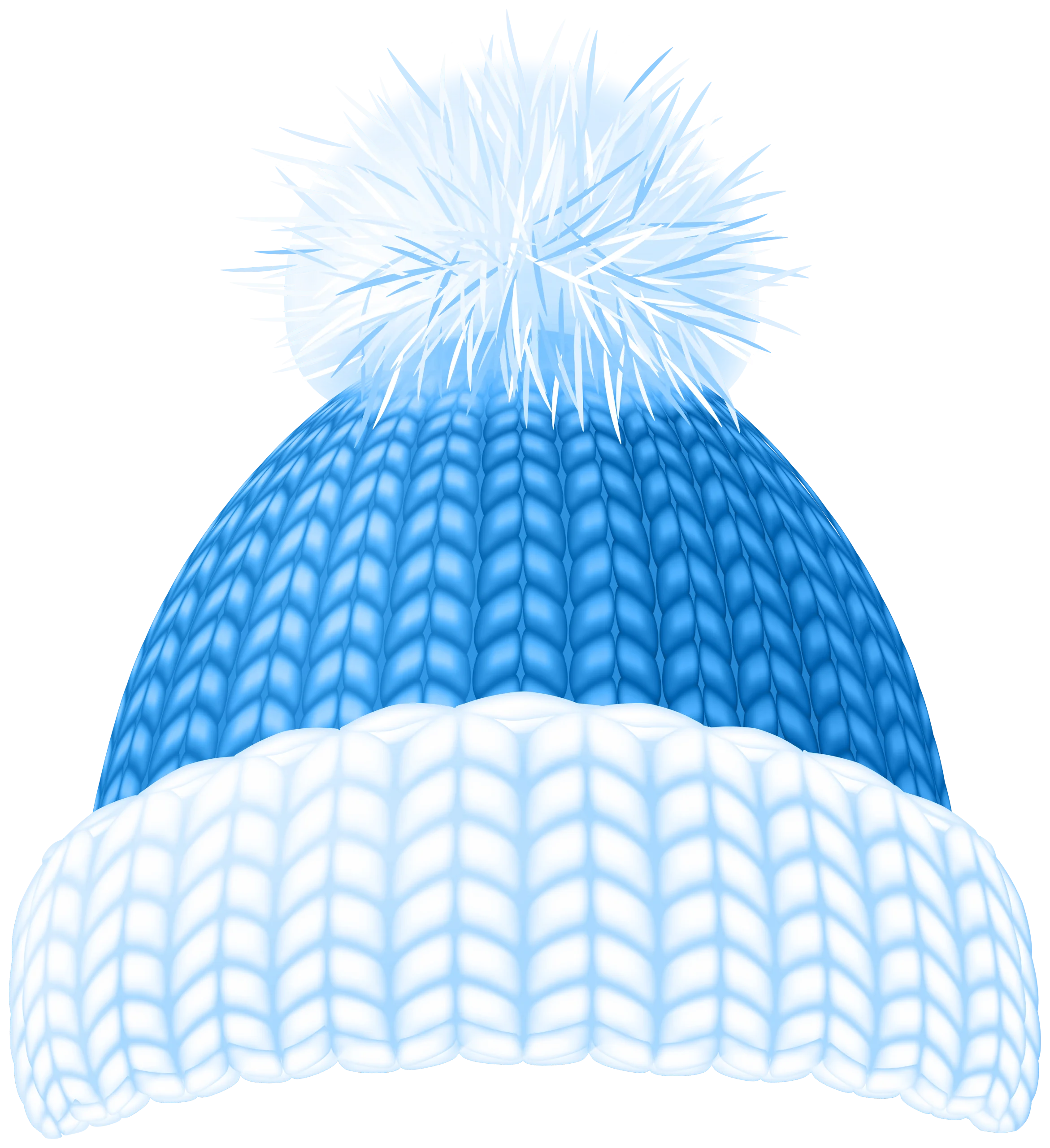 Winter Blue Knitted Beanie Clipart with Fluffy Pompom Snowflake Style