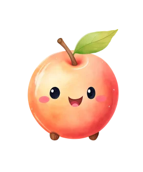 Adorable Kawaii-Style Apple Clipart with Charming Personified Expression