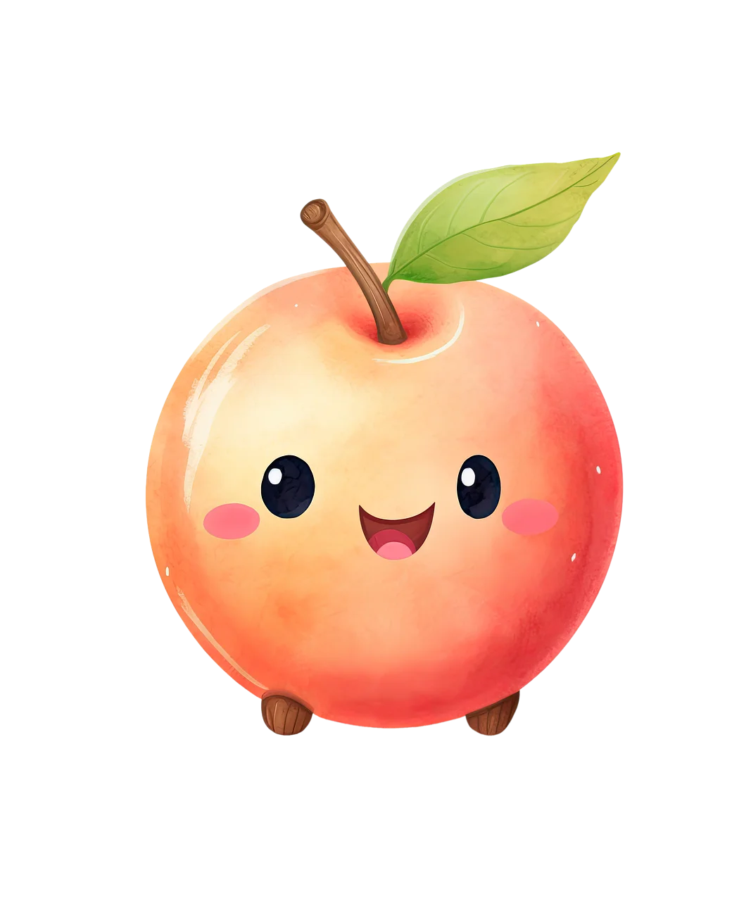 Adorable Kawaii-Style Apple Clipart with Charming Personified Expression