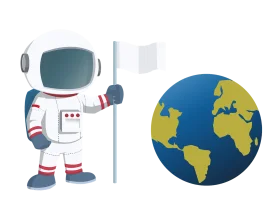 Cartoon Astronaut Clipart Standing Beside Planet Earth in Space