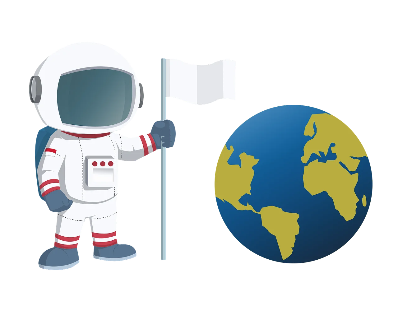 Cartoon Astronaut Clipart Standing Beside Planet Earth in Space