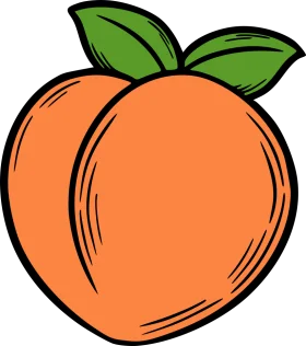 Charming Cartoon Peach Clipart with Verdant Leaves - A Delightful Fruity Illustration