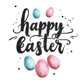 Charming Hand-Lettered Happy Easter Clipart with Speckled Pastel Eggs