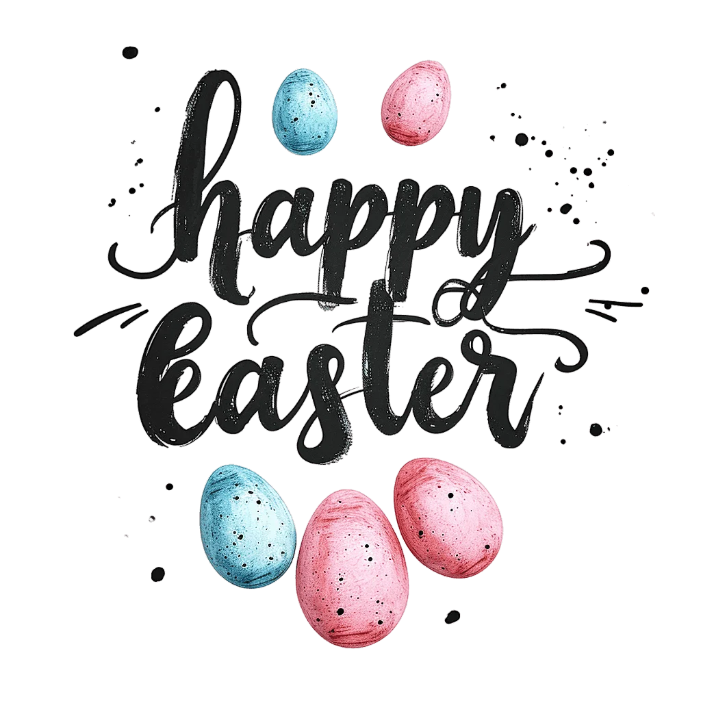 Charming Hand-Lettered Happy Easter Clipart with Speckled Pastel Eggs