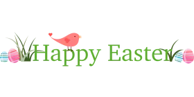 Charming Spring Easter Greeting Clipart with Whimsical Bird and Pastel Eggs