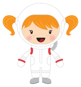 Cheerful Young Astronaut with Pigtails Space Explorer Cute Cartoon Clipart