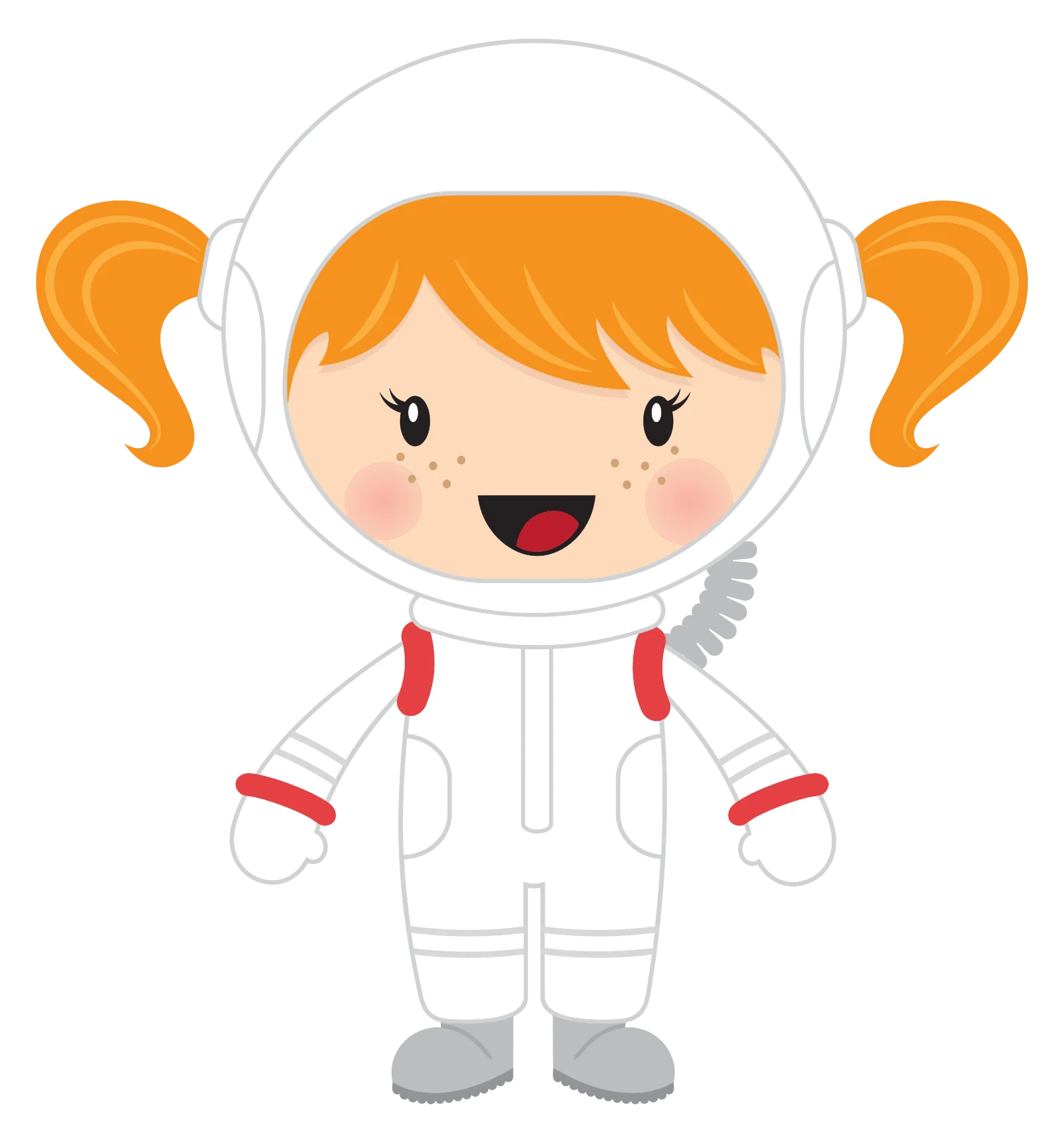 Cheerful Young Astronaut with Pigtails Space Explorer Cute Cartoon Clipart