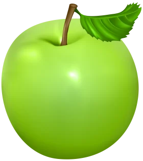 Crisp Green Apple Clipart with Glossy Surface and Fresh Leaf Accent