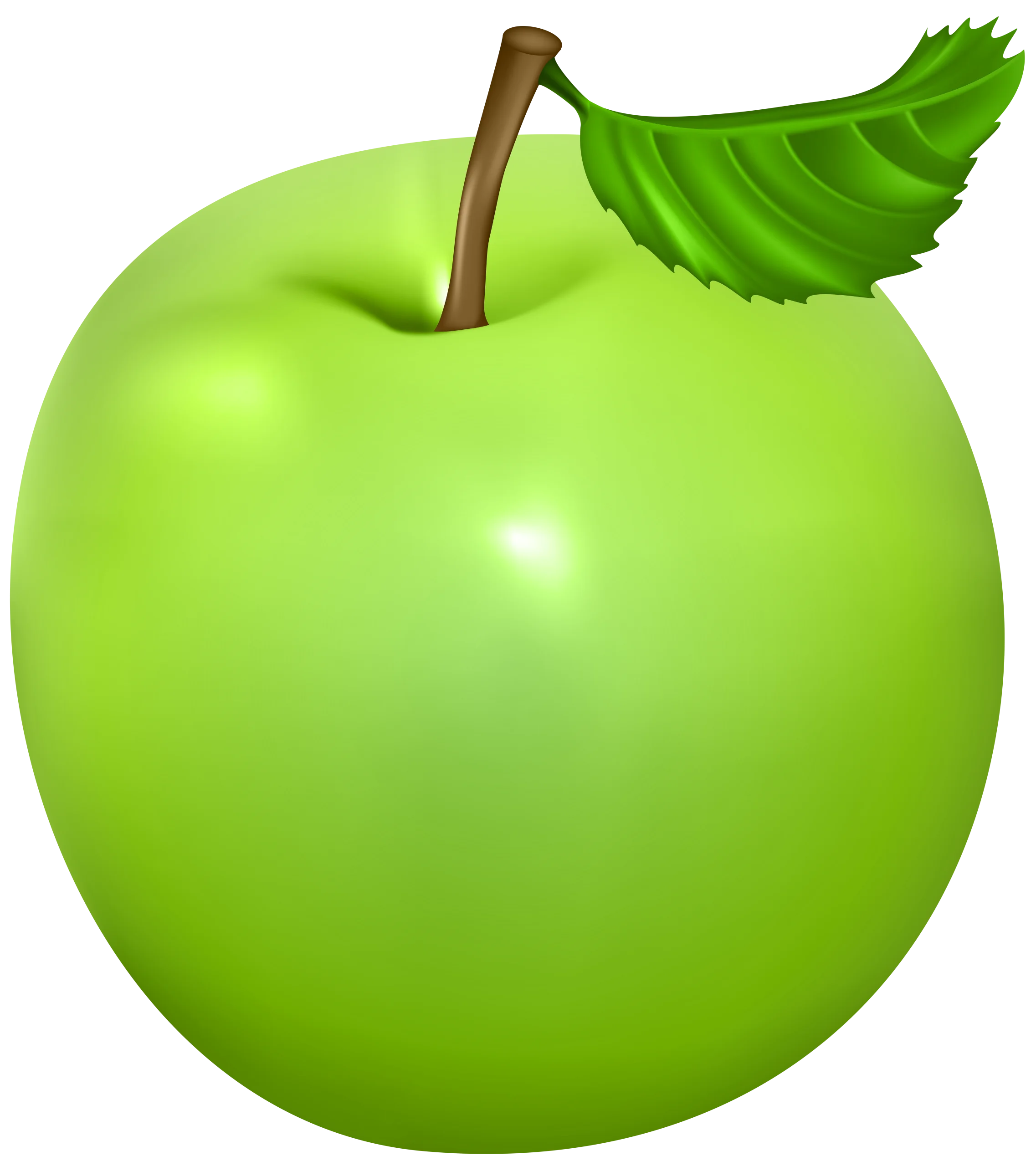 Crisp Green Apple Clipart with Glossy Surface and Fresh Leaf Accent