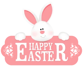 Cute Bunny Rabbit Holding Pink Happy Easter Greeting Clipart Design