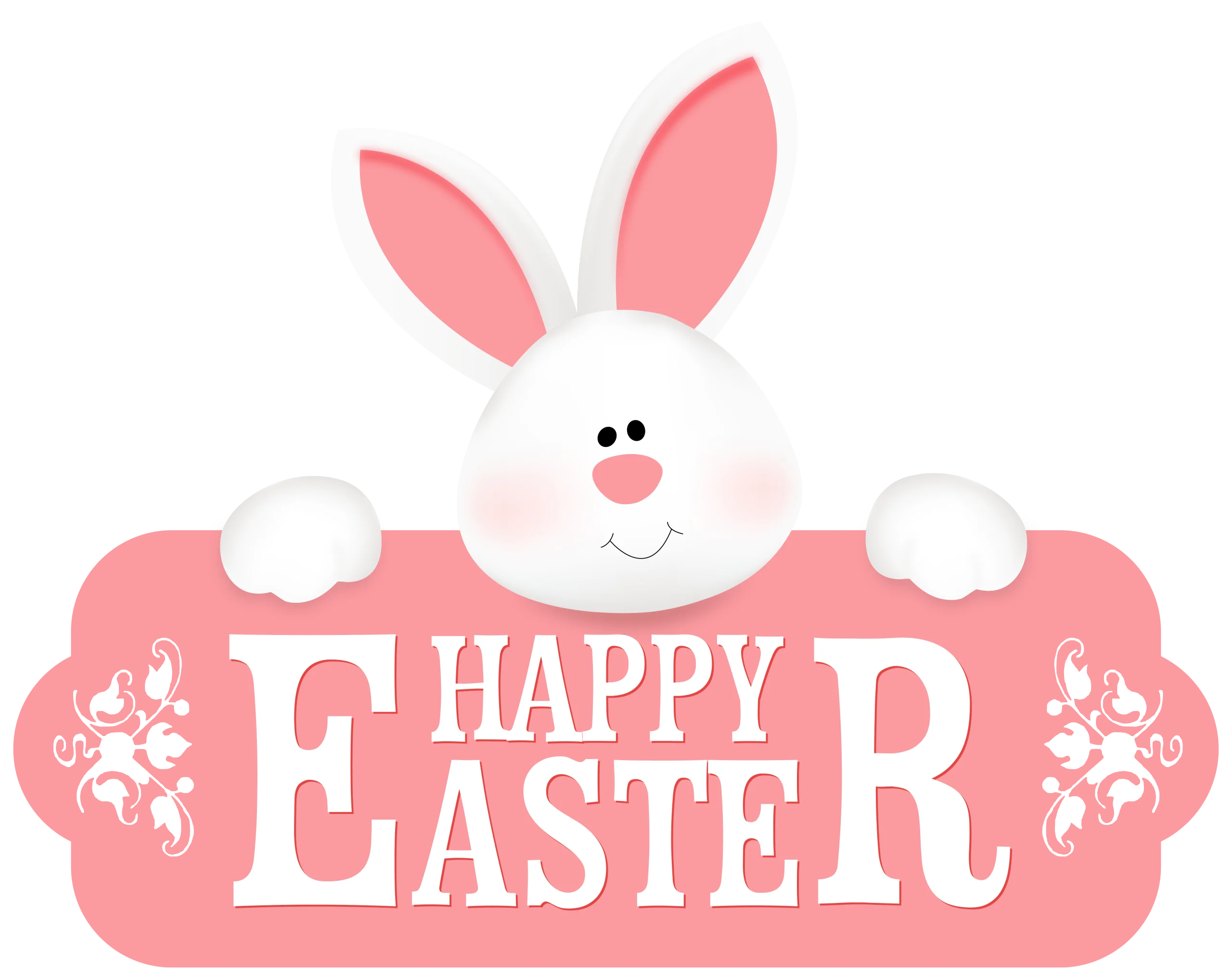 Cute Bunny Rabbit Holding Pink Happy Easter Greeting Clipart Design