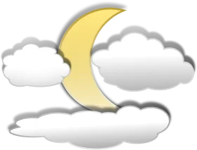 Dreamy Night Sky Clipart: Soft Clouds Embracing a Gentle Crescent Moon