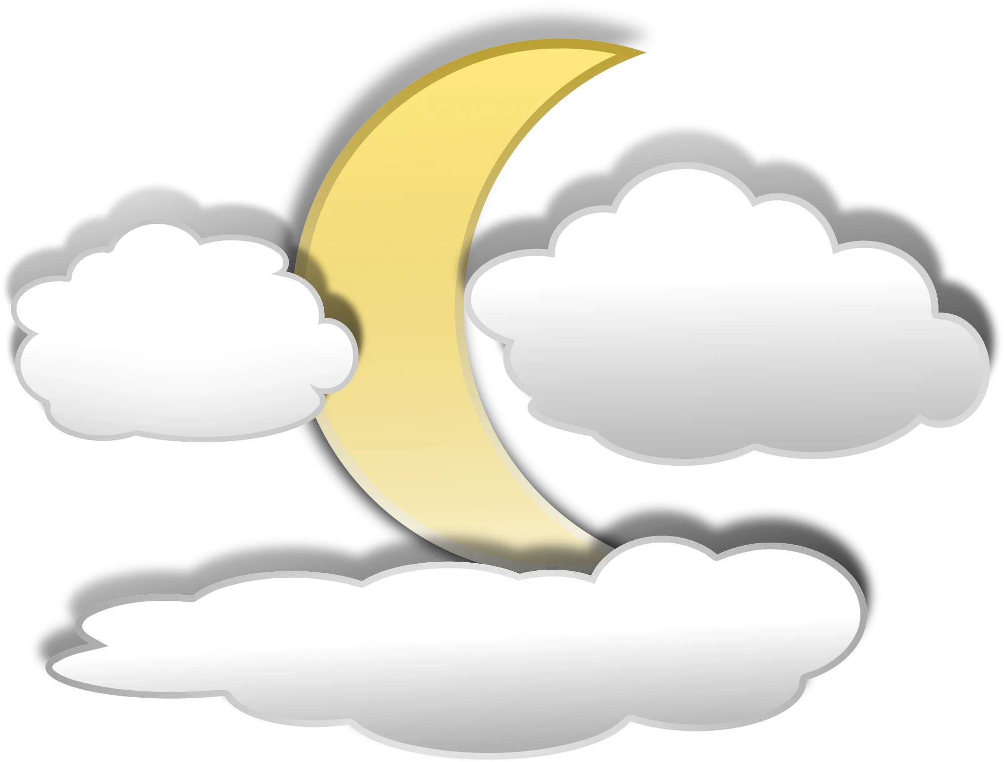 Dreamy Night Sky Clipart: Soft Clouds Embracing a Gentle Crescent Moon