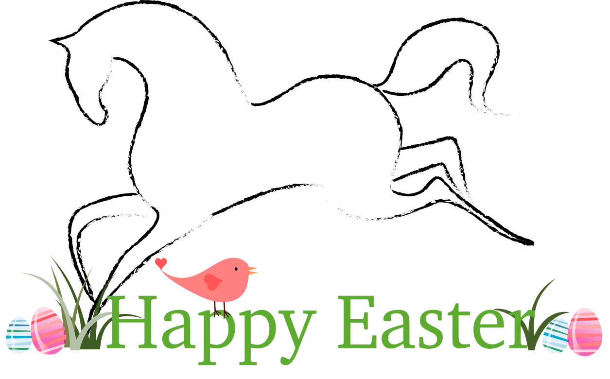 Elegant Minimalist Easter Horse Clipart Design with Festive Pink Bird