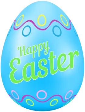 Festive Blue Easter Egg Clipart with Pastel Decorative Swirls and Cheerful Greeting