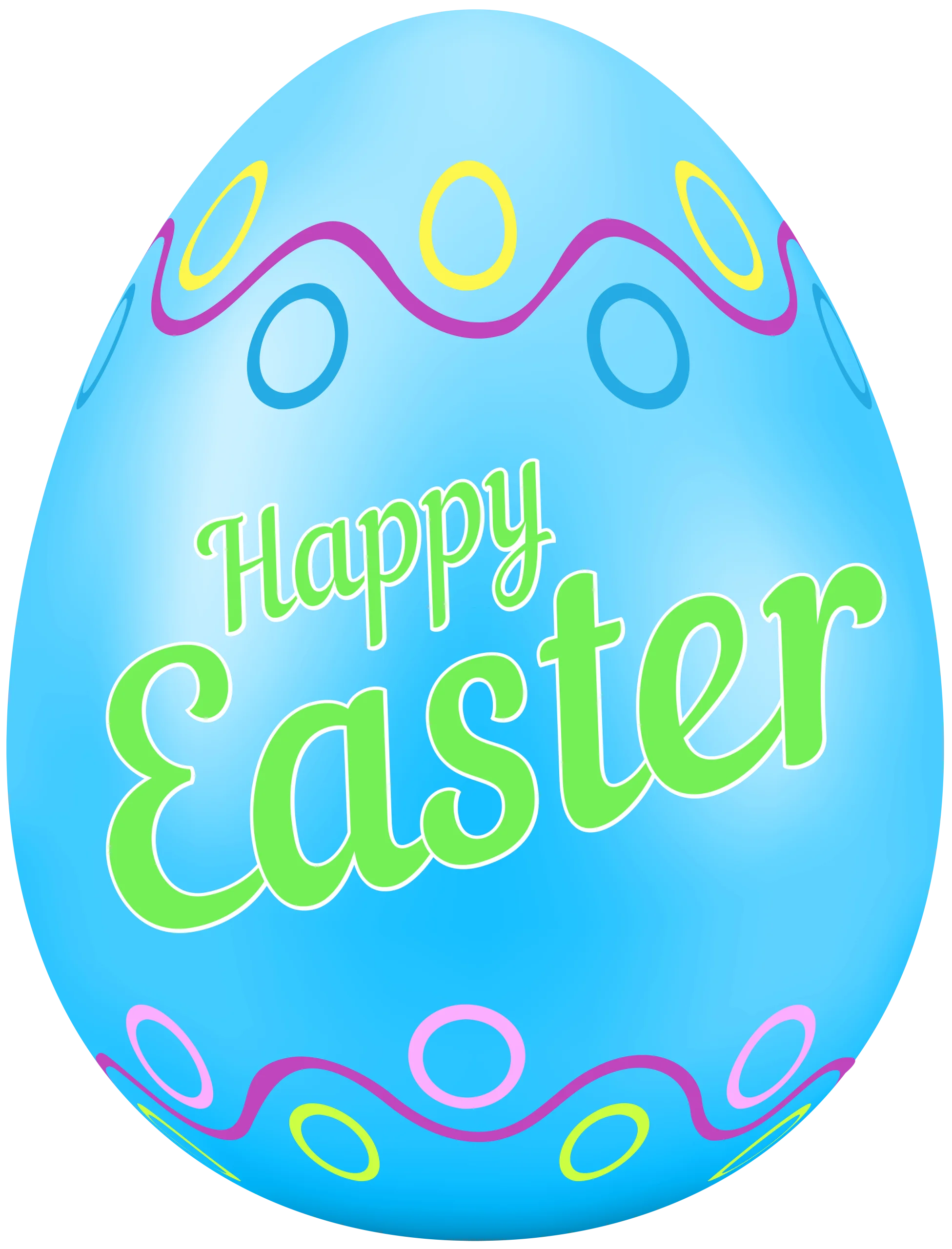 Festive Blue Easter Egg Clipart with Pastel Decorative Swirls and Cheerful Greeting
