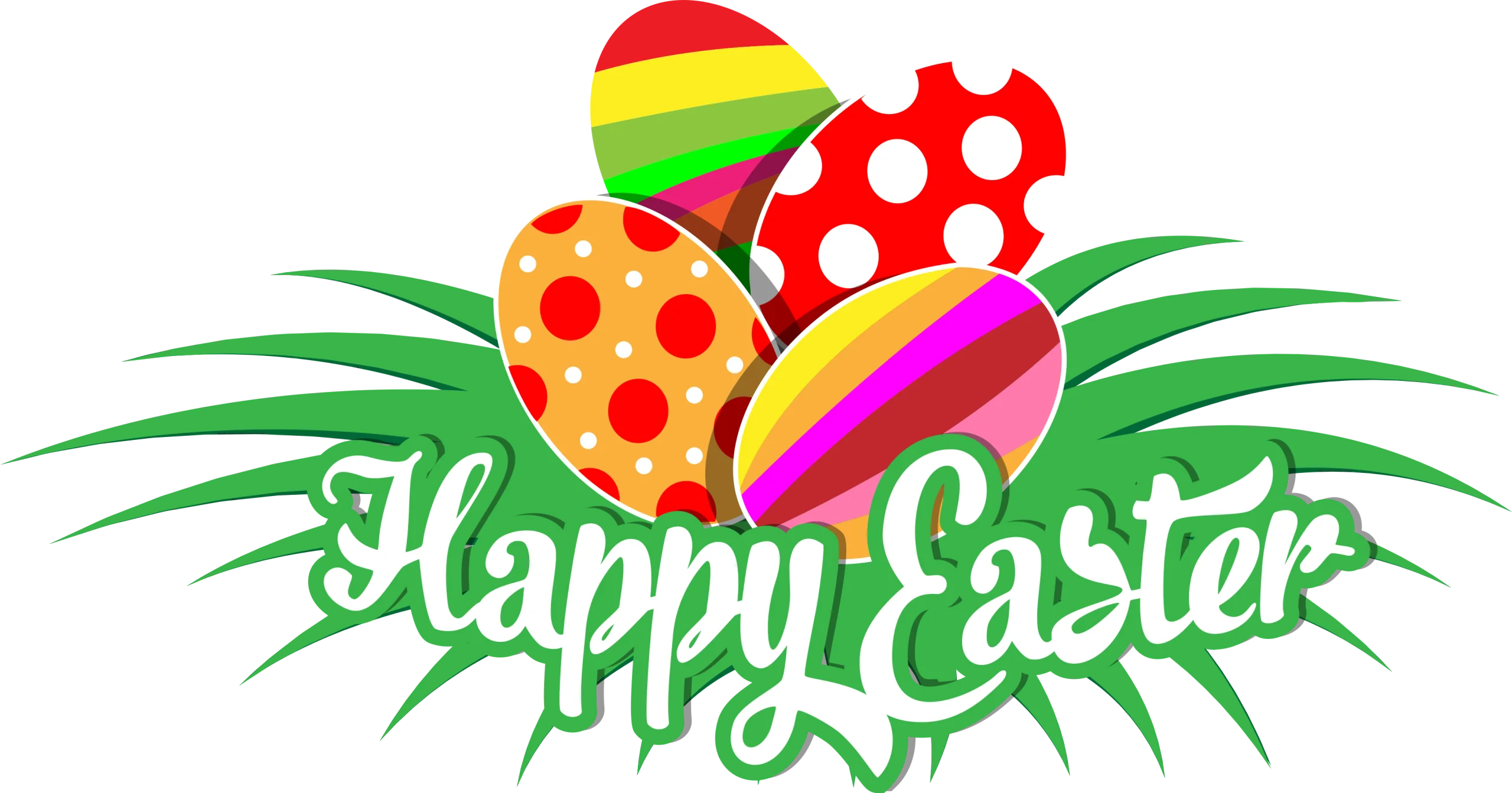 Festive Easter Celebration Clipart with Colorful Decorated Eggs and Green Grass