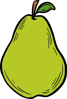 Fresh Green Pear Clipart Illustration with Gentle Leaf and Soft Contours
