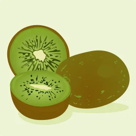 Fresh Kiwi Fruit Slices and Whole Fruit Illustrated Clipart Design