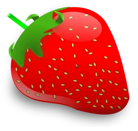 Glossy Ripe Red Strawberry with Green Leaf Realistic Digital Fruit Clipart Illustration