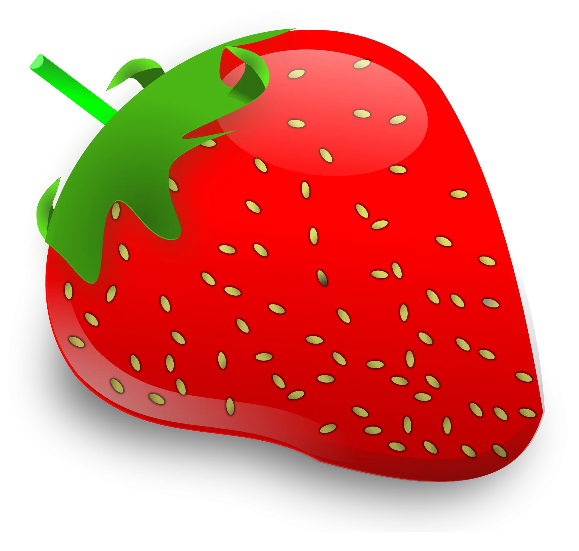 Glossy Ripe Red Strawberry with Green Leaf Realistic Digital Fruit Clipart Illustration