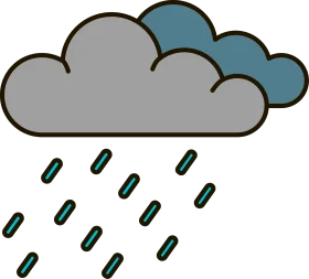 Gray and Blue Storm Clouds Shedding Raindrops - Minimalist Weather Clipart Design