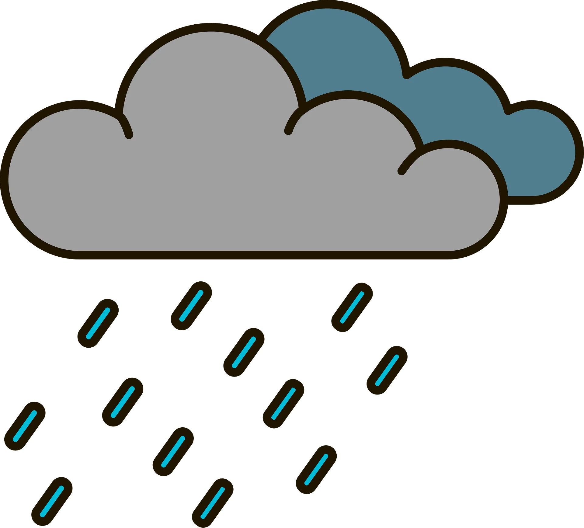 Gray and Blue Storm Clouds Shedding Raindrops - Minimalist Weather Clipart Design