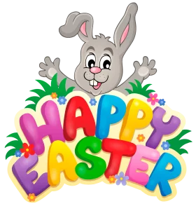Playful Easter Bunny and Colorful Happy Easter Cartoon Clipart Design